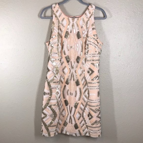 Aidan Mattox Blush Pink Fully Sequined Halter Neck Mini Cocktail Dress - Picture 1 of 12